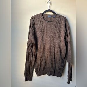 Vintage Izod Sweater Mens L Brown Cotton Cable Knit Fisherman Pullover Dad 90s